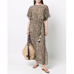Tory Burch Brown and Cream Leopard Print Maxi Dress
